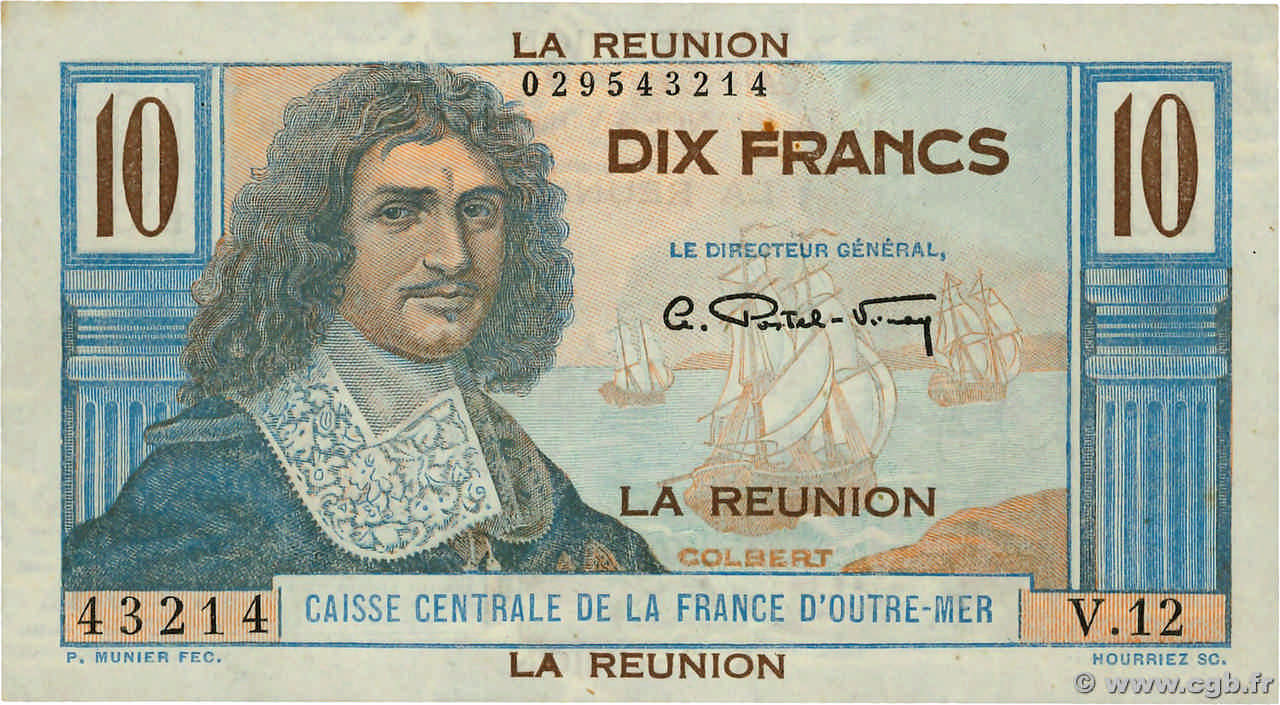 10 Francs Colbert ISLA DE LA REUNIóN  1947 P.42a SC