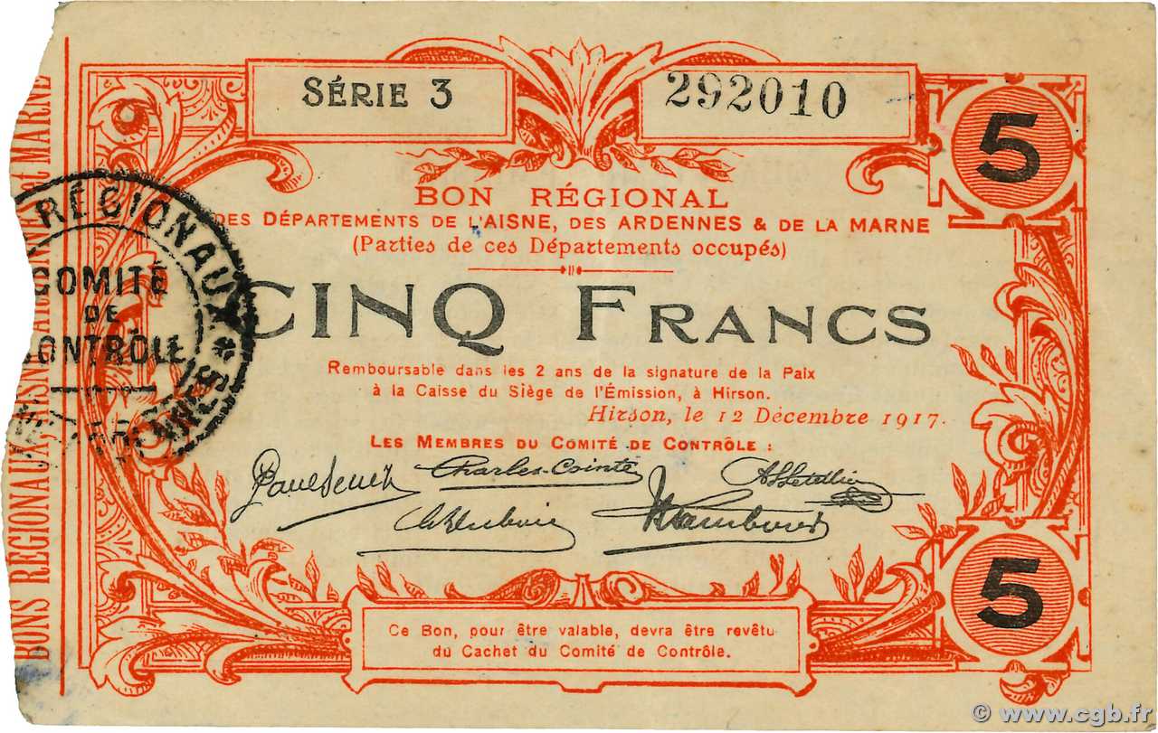 5 Francs FRANCE regionalism and various  1917 JP.02-1205 VF