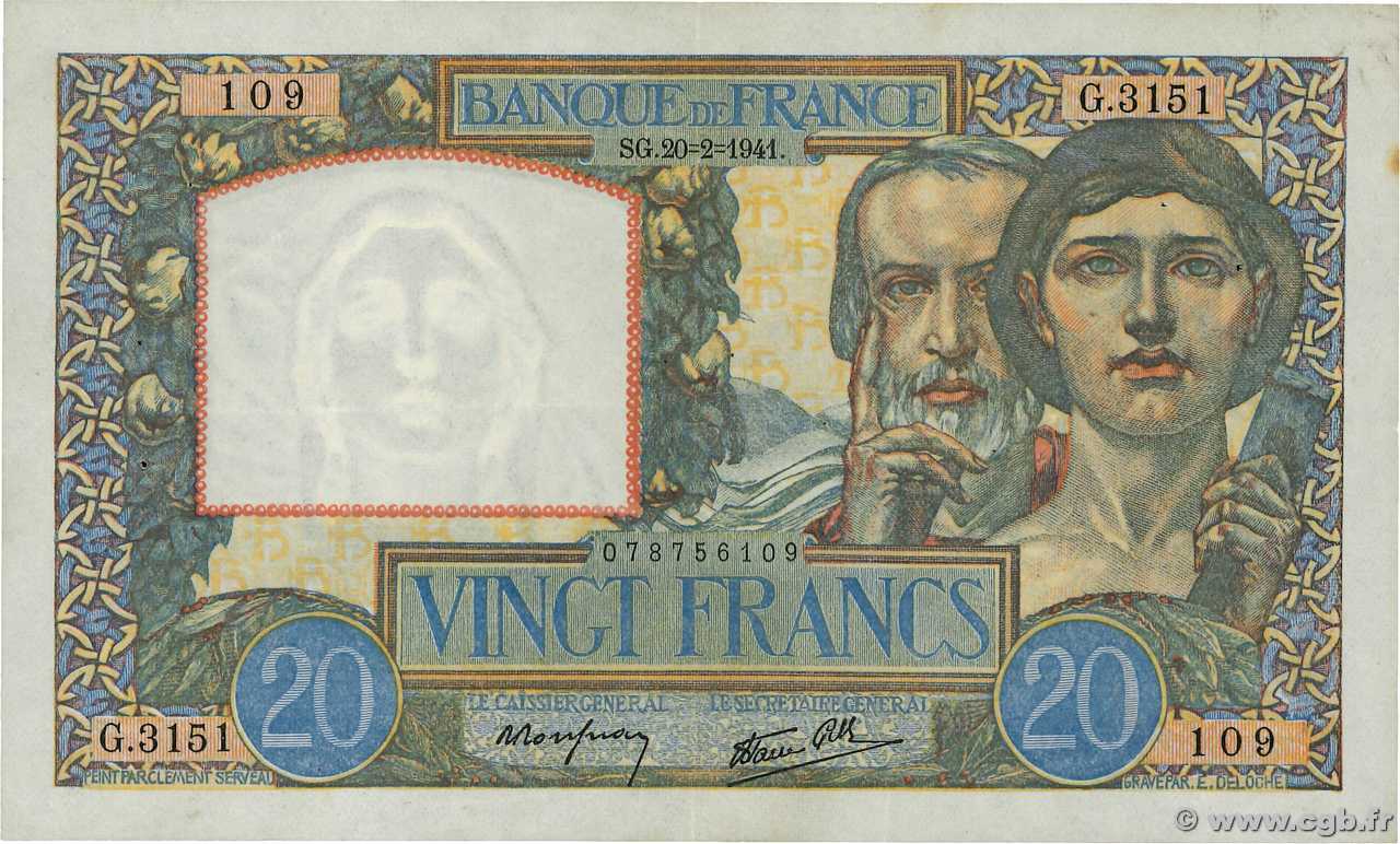 20 Francs TRAVAIL ET SCIENCE FRANCIA  1941 F.12.12 MBC+