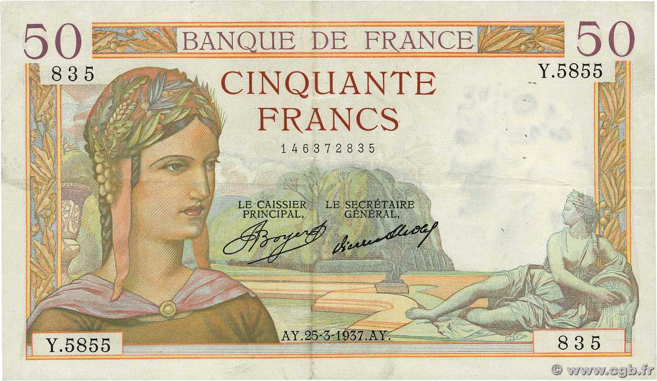 50 Francs CÉRÈS FRANCE  1937 F.17.36 VF+