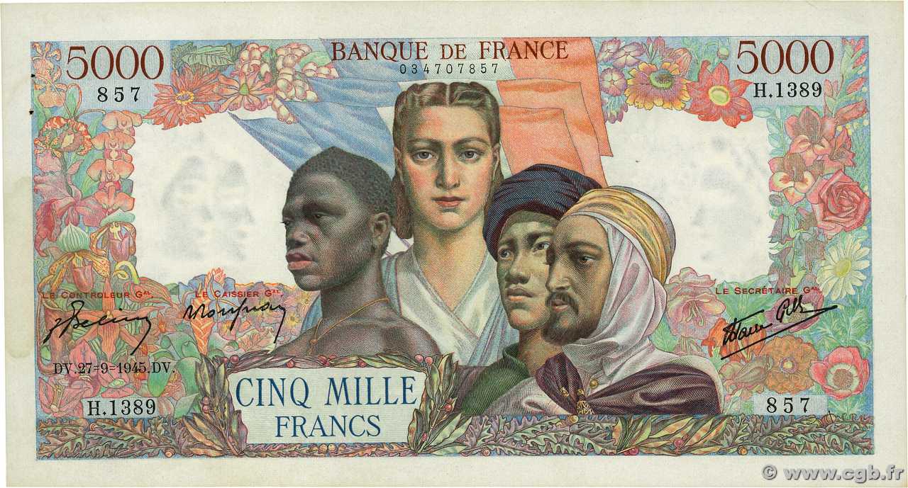 5000 Francs EMPIRE FRANÇAIS FRANKREICH  1945 F.47.45 fVZ