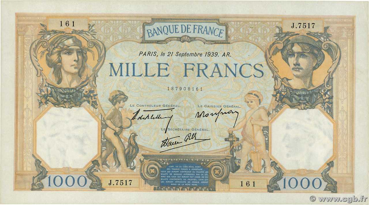 1000 Francs CÉRÈS ET MERCURE type modifié FRANCIA  1939 F.38.37 SPL