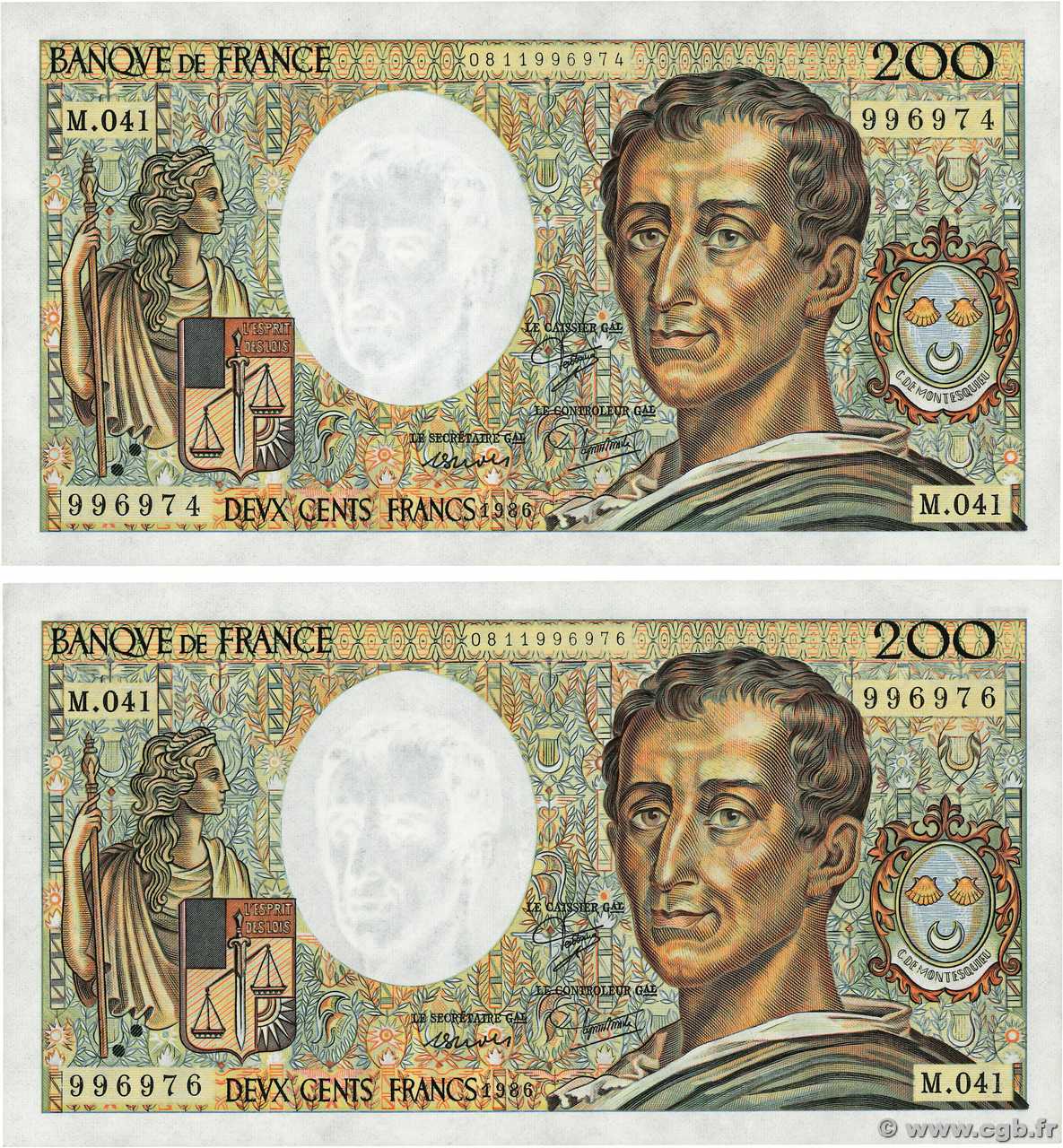 200 Francs MONTESQUIEU Lot FRANCIA  1986 F.70.06 q.SPL