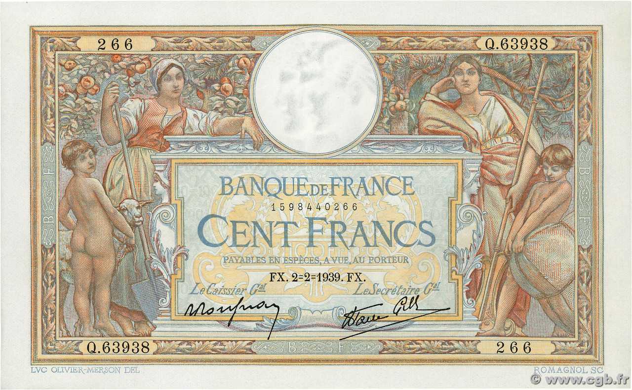 100 Francs LUC OLIVIER MERSON type modifié FRANCIA  1939 F.25.41 SC+