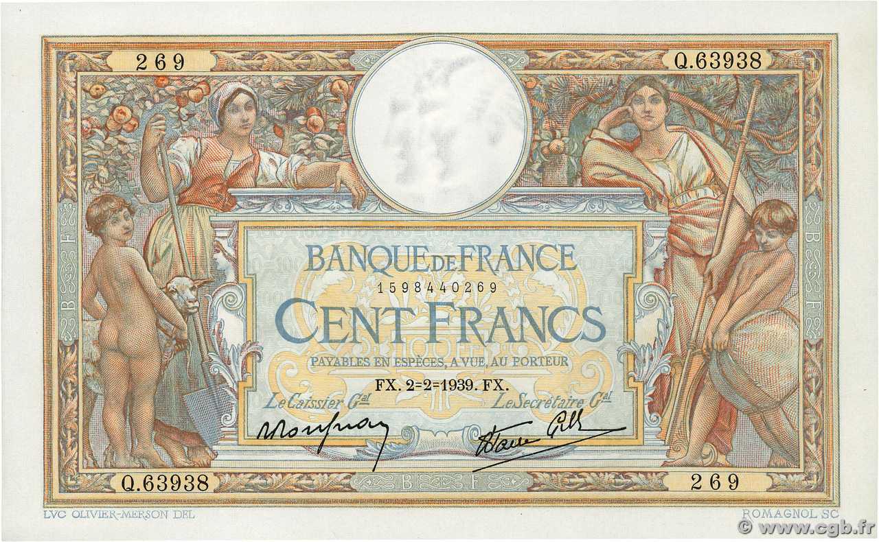 100 Francs LUC OLIVIER MERSON type modifié FRANKREICH  1939 F.25.41 fST+