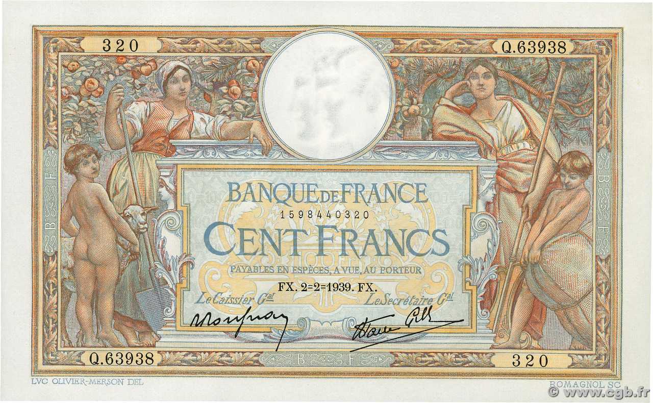 100 Francs LUC OLIVIER MERSON type modifié FRANCE  1939 F.25.41 pr.NEUF