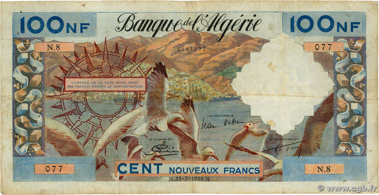 100 Nouveaux Francs ALGERIA  1959 P.121a F