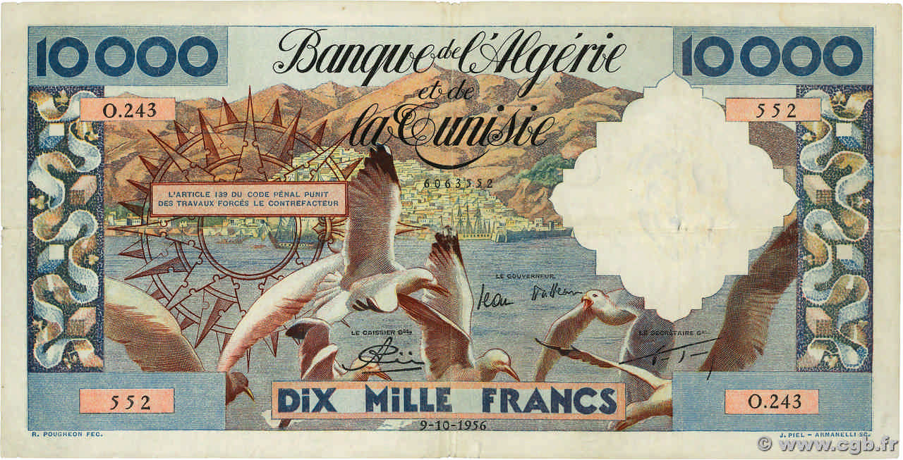 10000 Francs ALGERIEN  1956 P.110 S