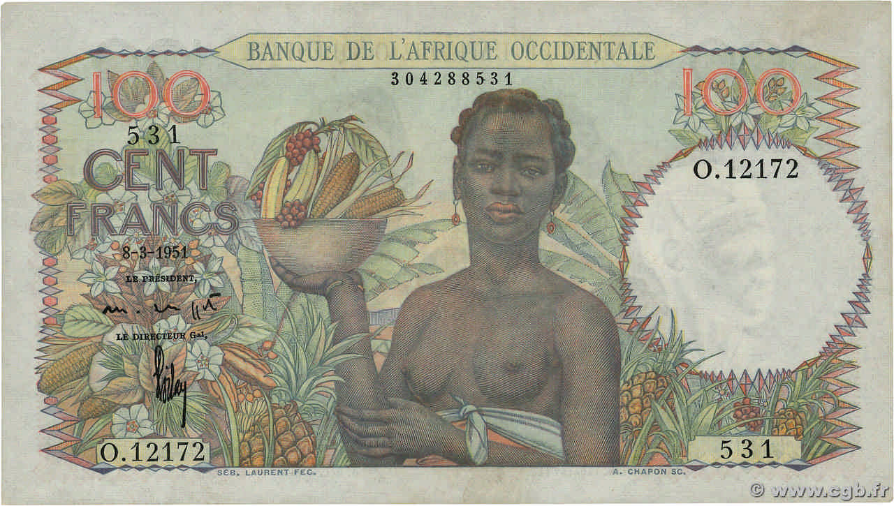 100 Francs FRENCH WEST AFRICA  1951 P.40 MBC+