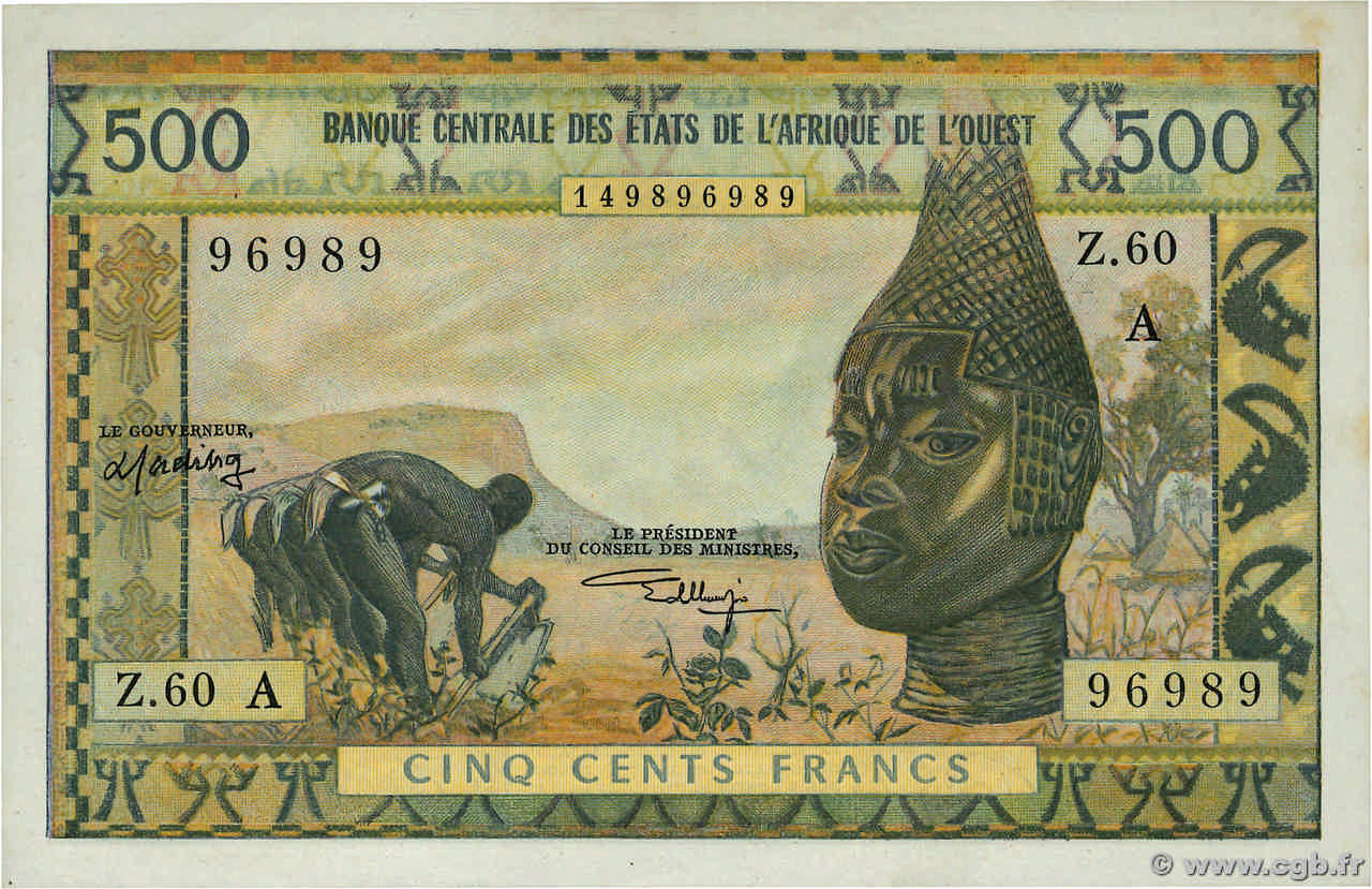 500 Francs STATI AMERICANI AFRICANI  1970 P.102Ak AU