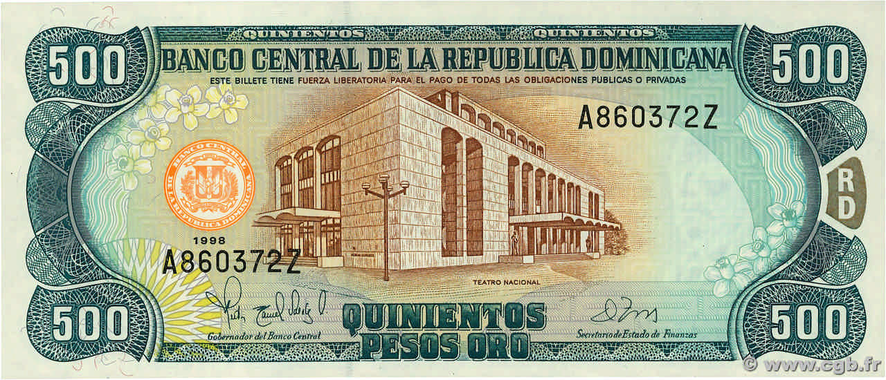 500 Pesos Oro RÉPUBLIQUE DOMINICAINE  1998 P.157c ST