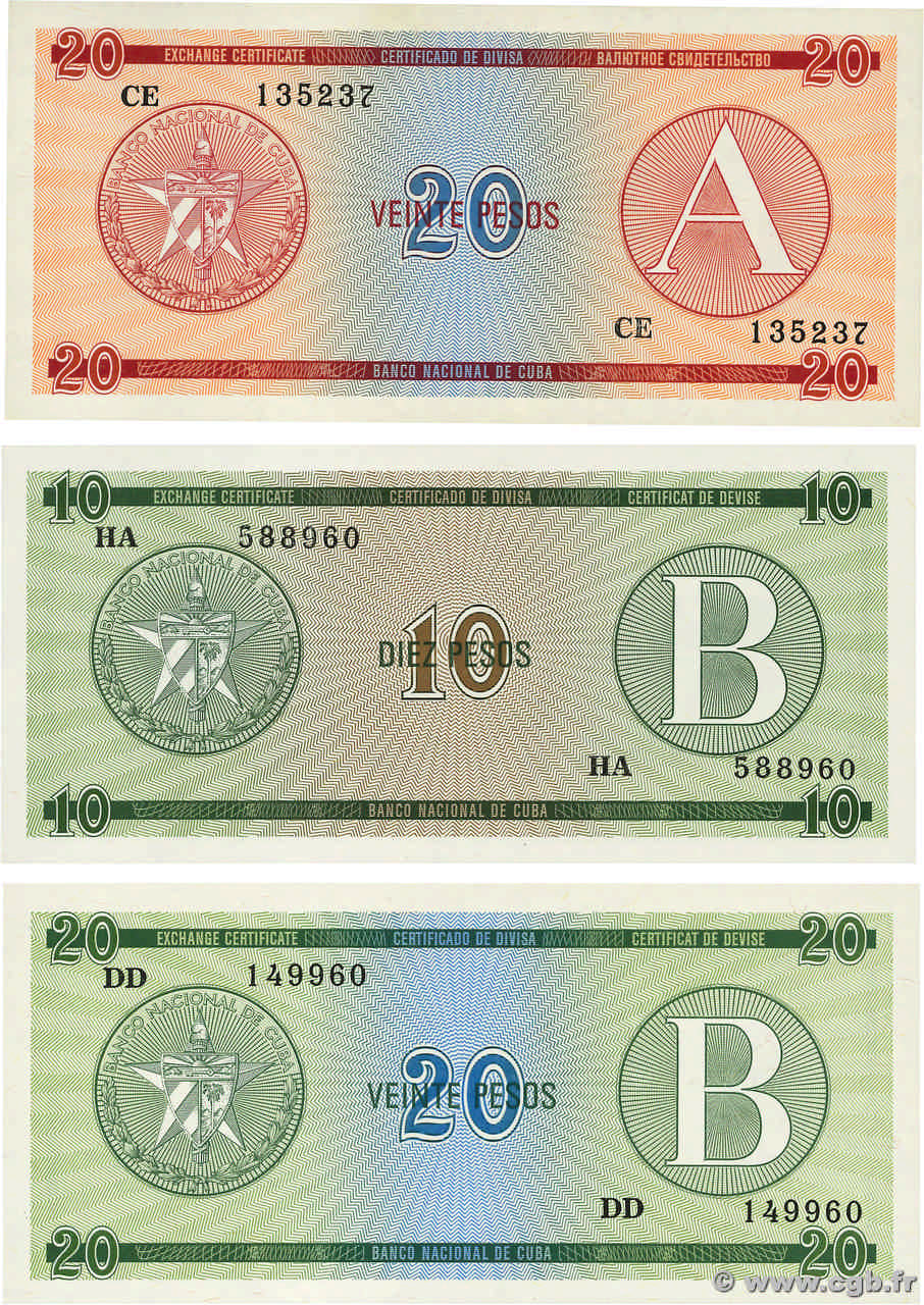 10 et 20 Pesos Lot CUBA  1985 P.FX05 / 08 /09 SPL+