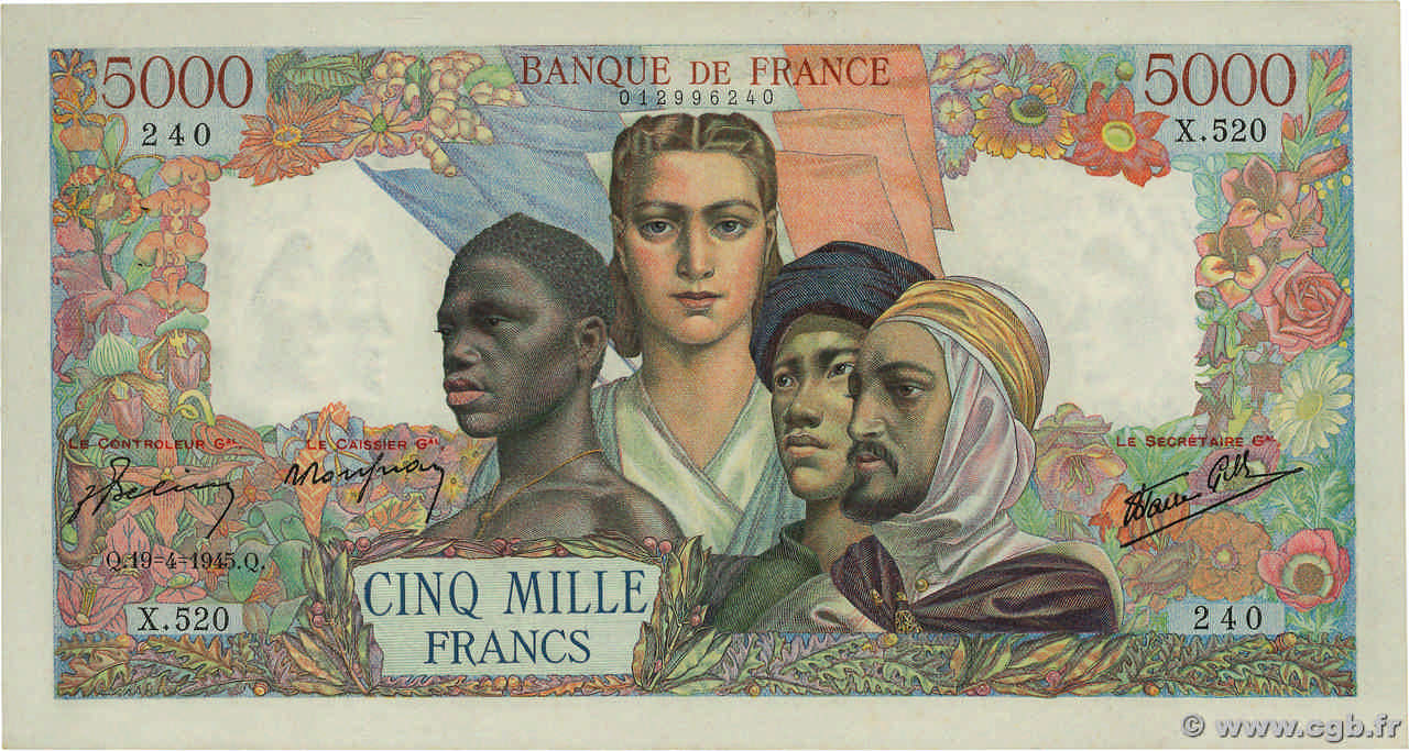 5000 Francs EMPIRE FRANÇAIS FRANCE  1945 F.47.22 pr.SUP
