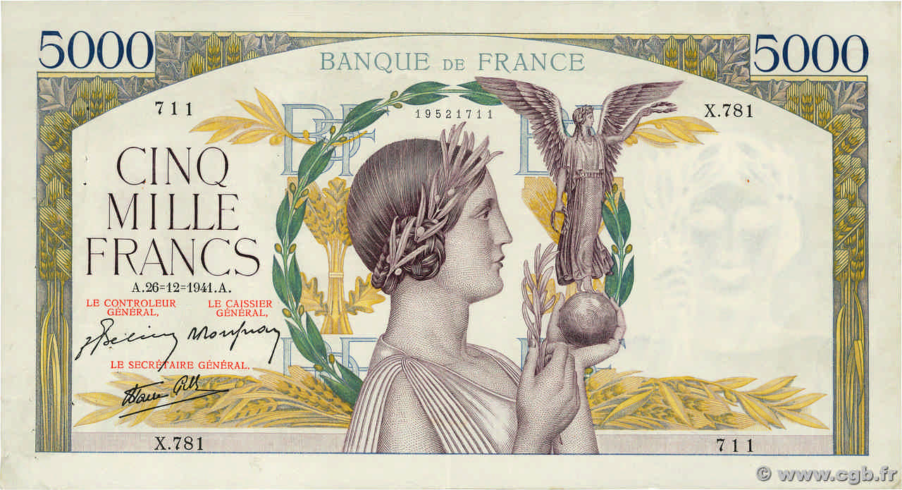 5000 Francs VICTOIRE Impression à plat FRANCE  1941 F.46.31 VF