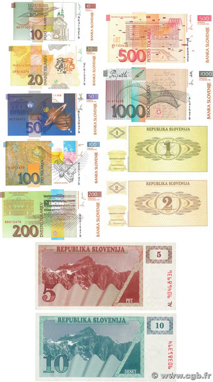 Tollar 1 Tolar au 1000 Tolarjev Lot SLOVENIA 1992 P.01 à 04 et P.11 à 17 b96 ...