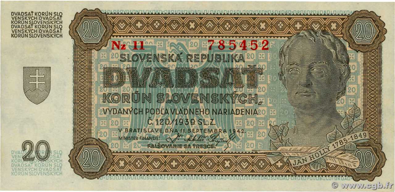 20 Korun SLOVACCHIA  1942 P.07a q.FDC