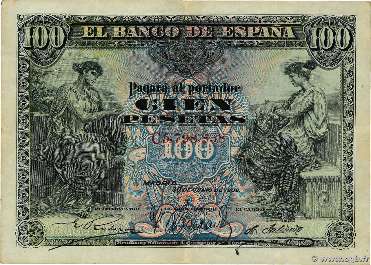 100 Pesetas SPAGNA  1906 P.059a BB