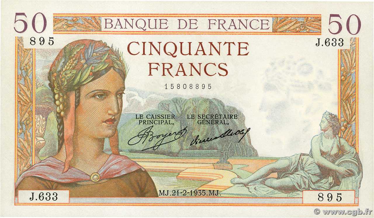 50 Francs CÉRÈS FRANCE  1935 F.17.04 pr.NEUF