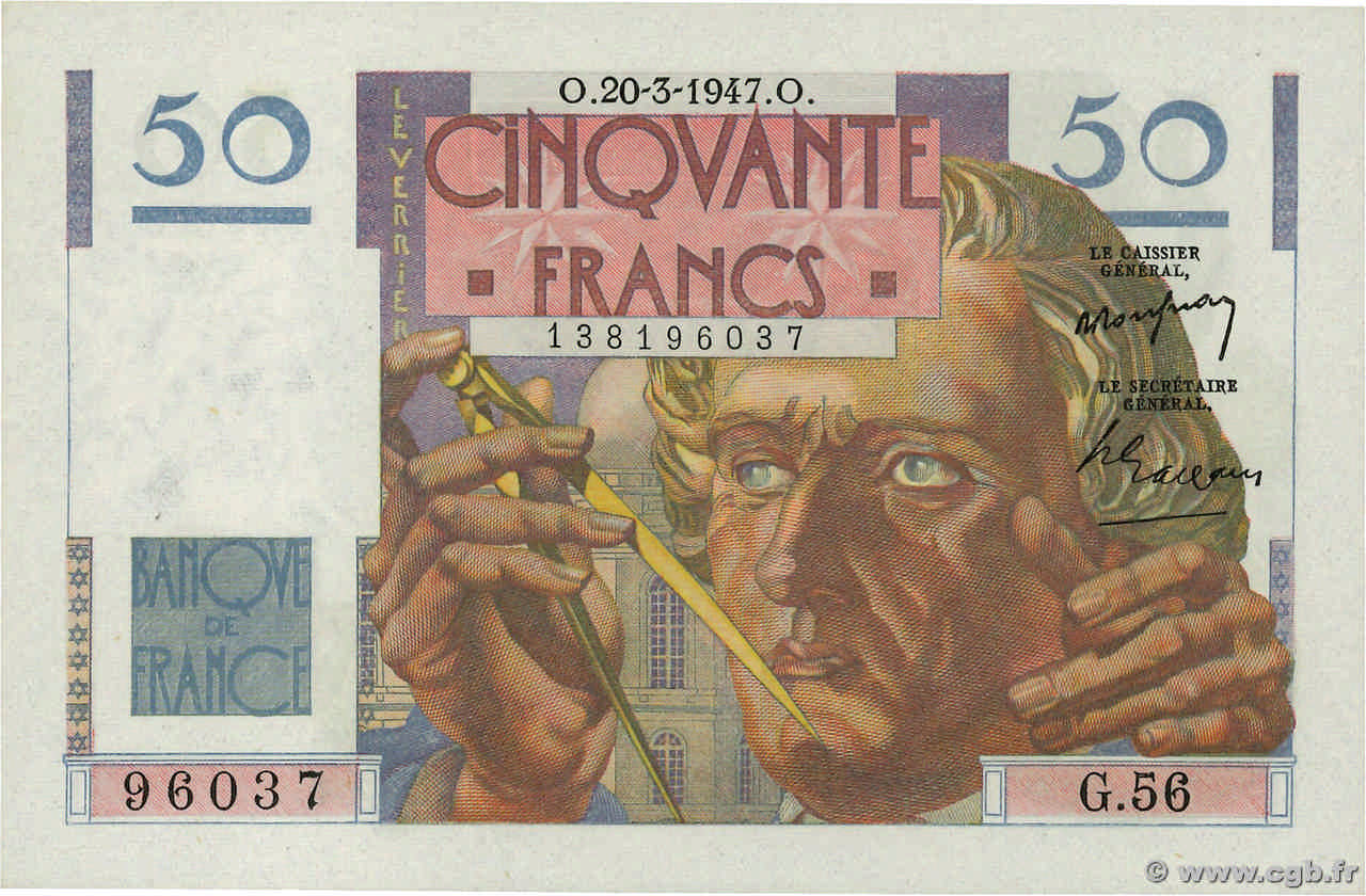 50 Francs LE VERRIER FRANCE  1947 F.20.07 UNC