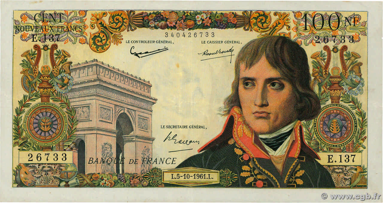 100 Nouveaux Francs BONAPARTE FRANCE  1961 F.59.12 VF+