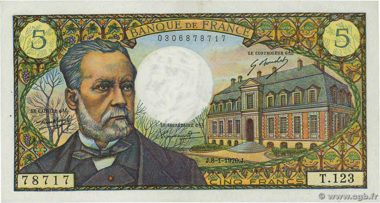 5 Francs PASTEUR FRANCE  1970 F.61.12 XF