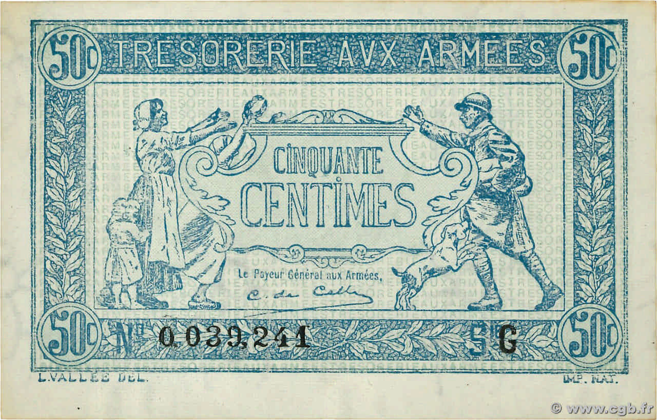 50 Centimes TRÉSORERIE AUX ARMÉES 1917 FRANCE  1917 VF.01.07 NEUF