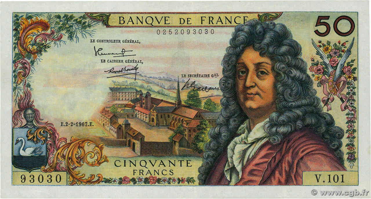 50 Francs RACINE FRANCE  1967 F.64.09 XF-