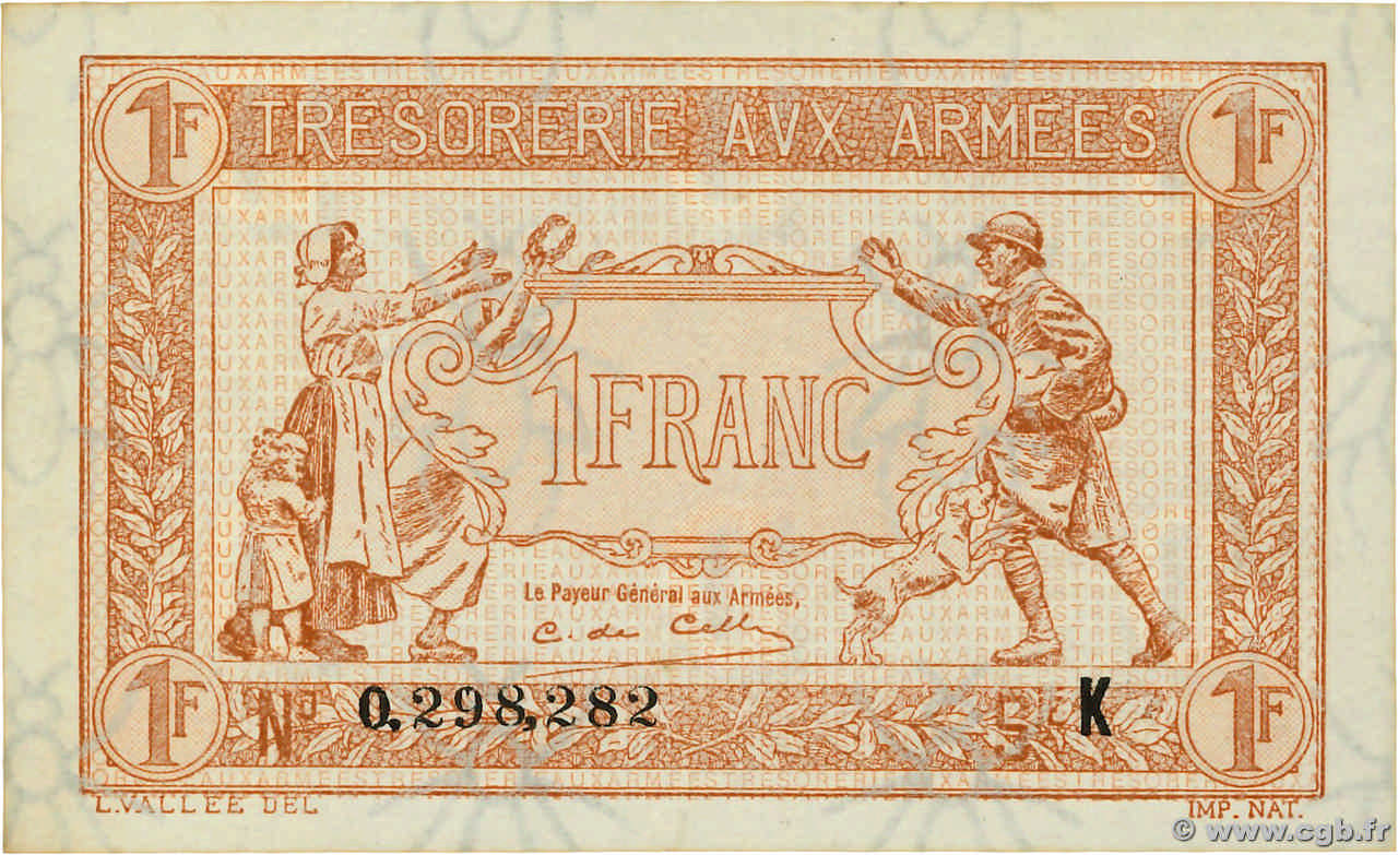 1 Franc TRÉSORERIE AUX ARMÉES 1917 FRANCE  1917 VF.03.11 AU