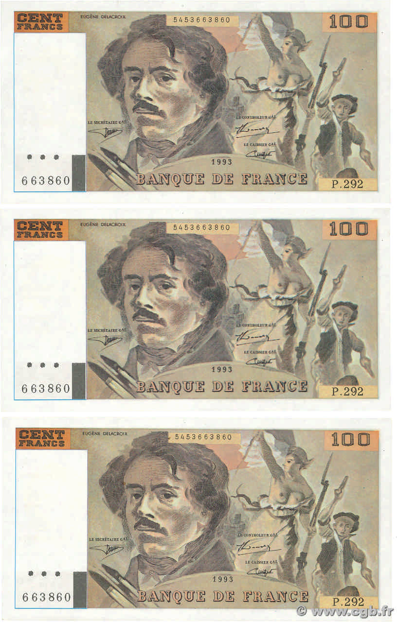 100 Francs DELACROIX 442-1 & 442-2 Faux FRANCE  1995 F.69ter.02c AU