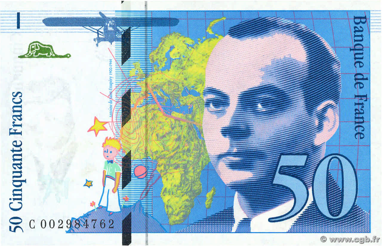 50 Francs SAINT-EXUPÉRY FRANCE  1992 F.72.01b UNC