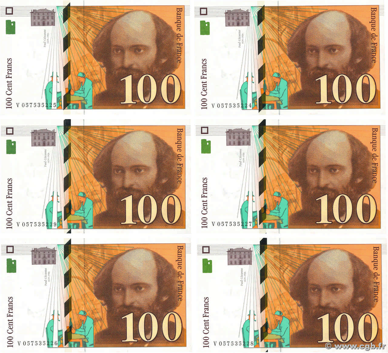 100 Francs CÉZANNE Consécutifs FRANCE  1998 F.74.02 UNC-