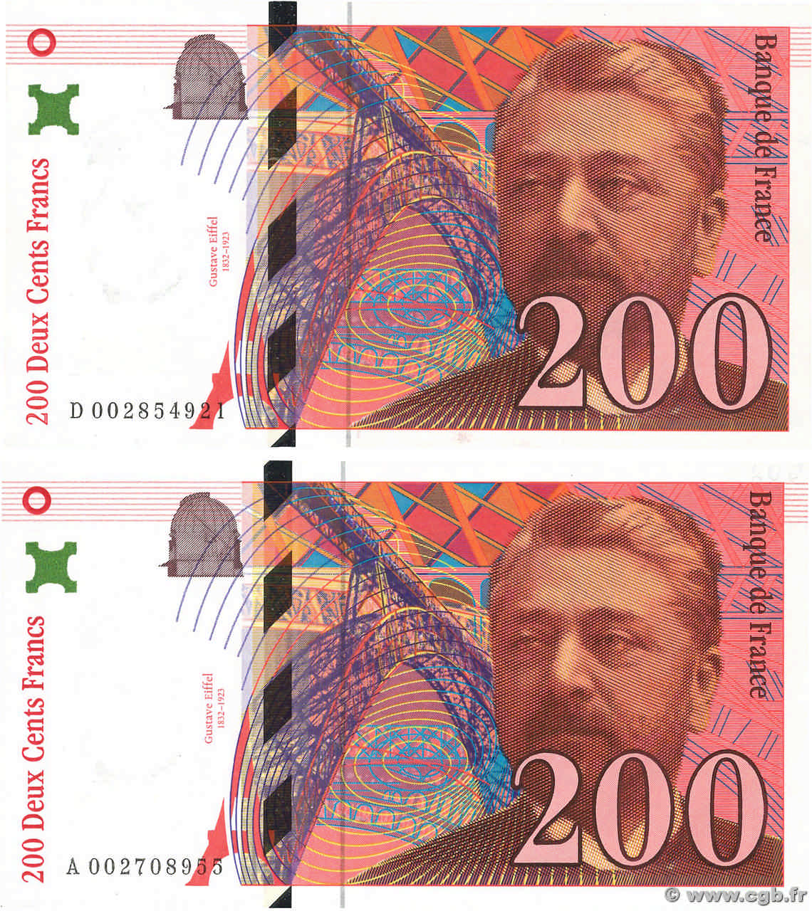 200 Francs EIFFEL Lot FRANCE  1995 F.75.01 UNC-