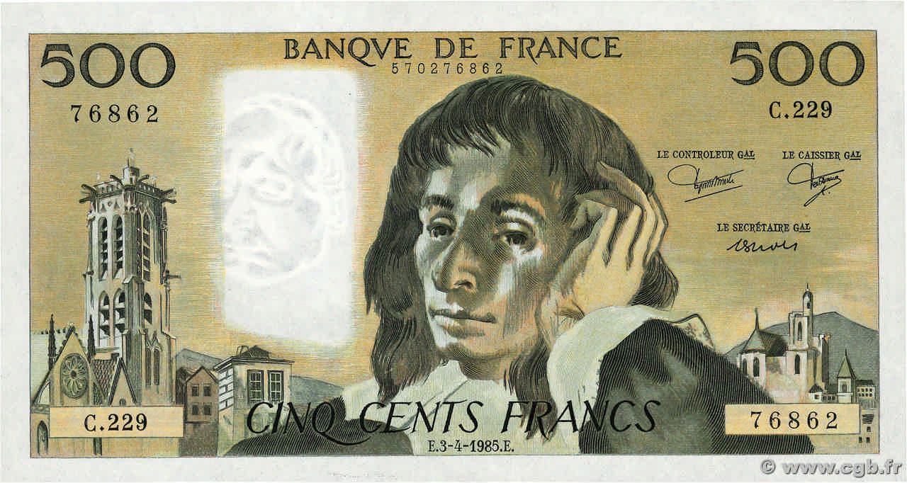 500 Francs PASCAL FRANCIA  1985 F.71.33 q.FDC