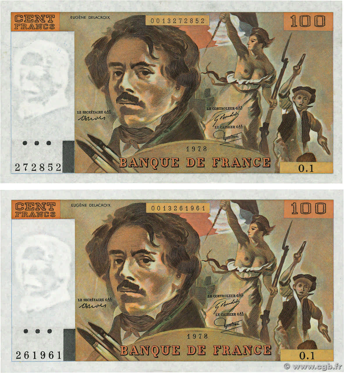 100 Francs DELACROIX Lot FRANCIA  1978 F.68.01 BB