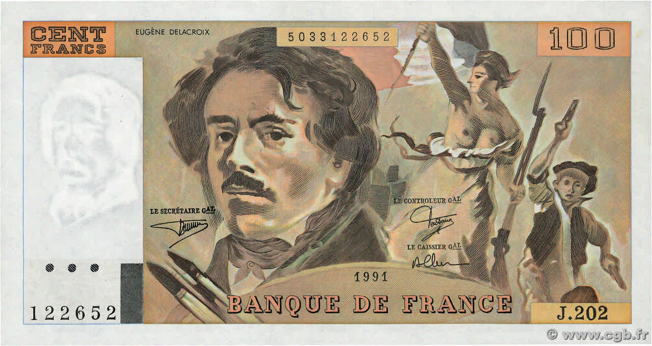 100 Francs DELACROIX imprimé en continu FRANCIA  1991 F.69bis.03c1 SC+