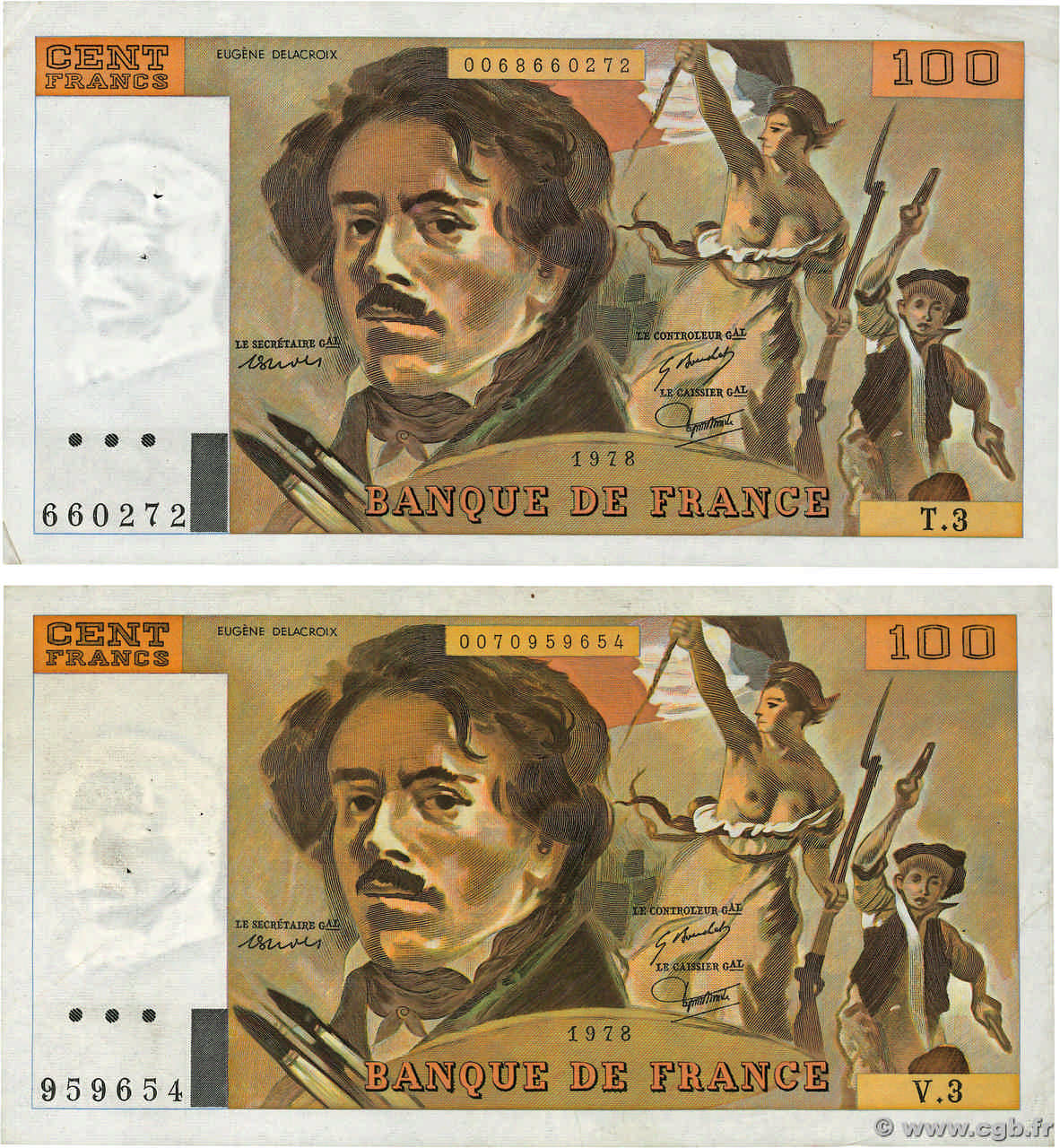 100 Francs DELACROIX Lot FRANCIA  1978 F.68.03 MBC