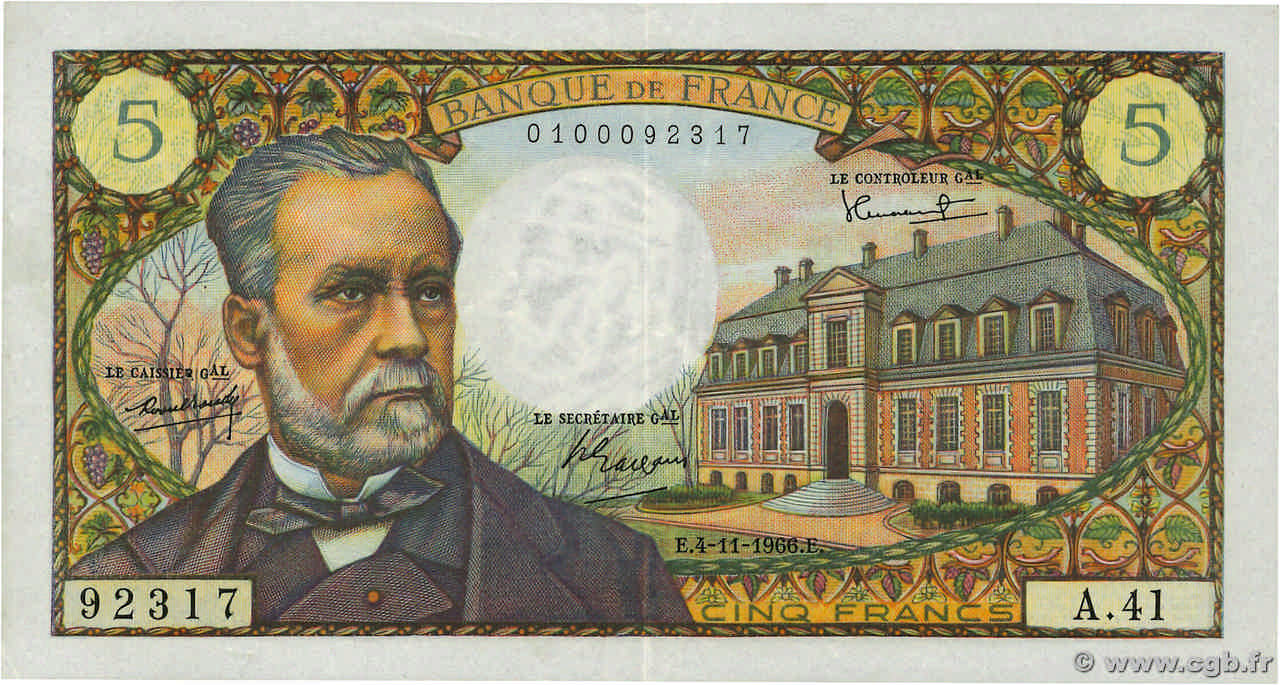 5 Francs PASTEUR FRANCE  1966 F.61.04 VF+