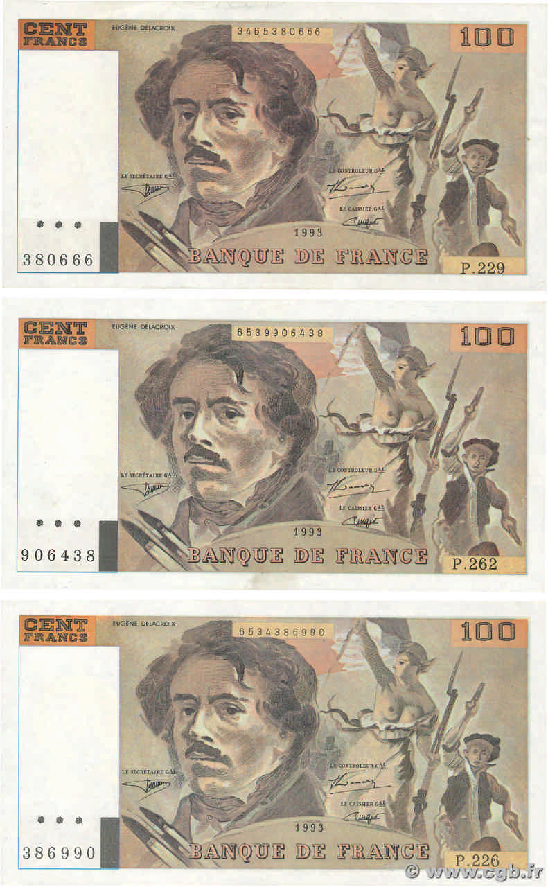 100 Francs DELACROIX imprimé en continu Faux FRANCIA  1993 F.69bis.08x q.FDC