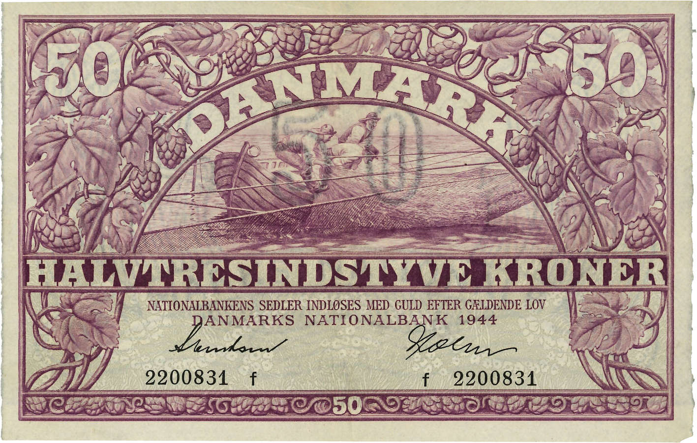 50 Kroner DÄNEMARK  1944 P.038a fST
