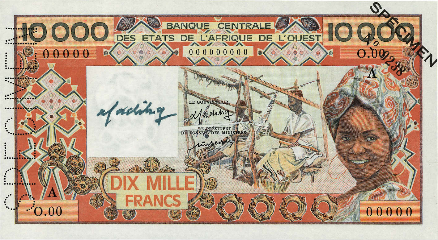 10000 Francs Spécimen STATI AMERICANI AFRICANI  1977 P.109Aas q.FDC