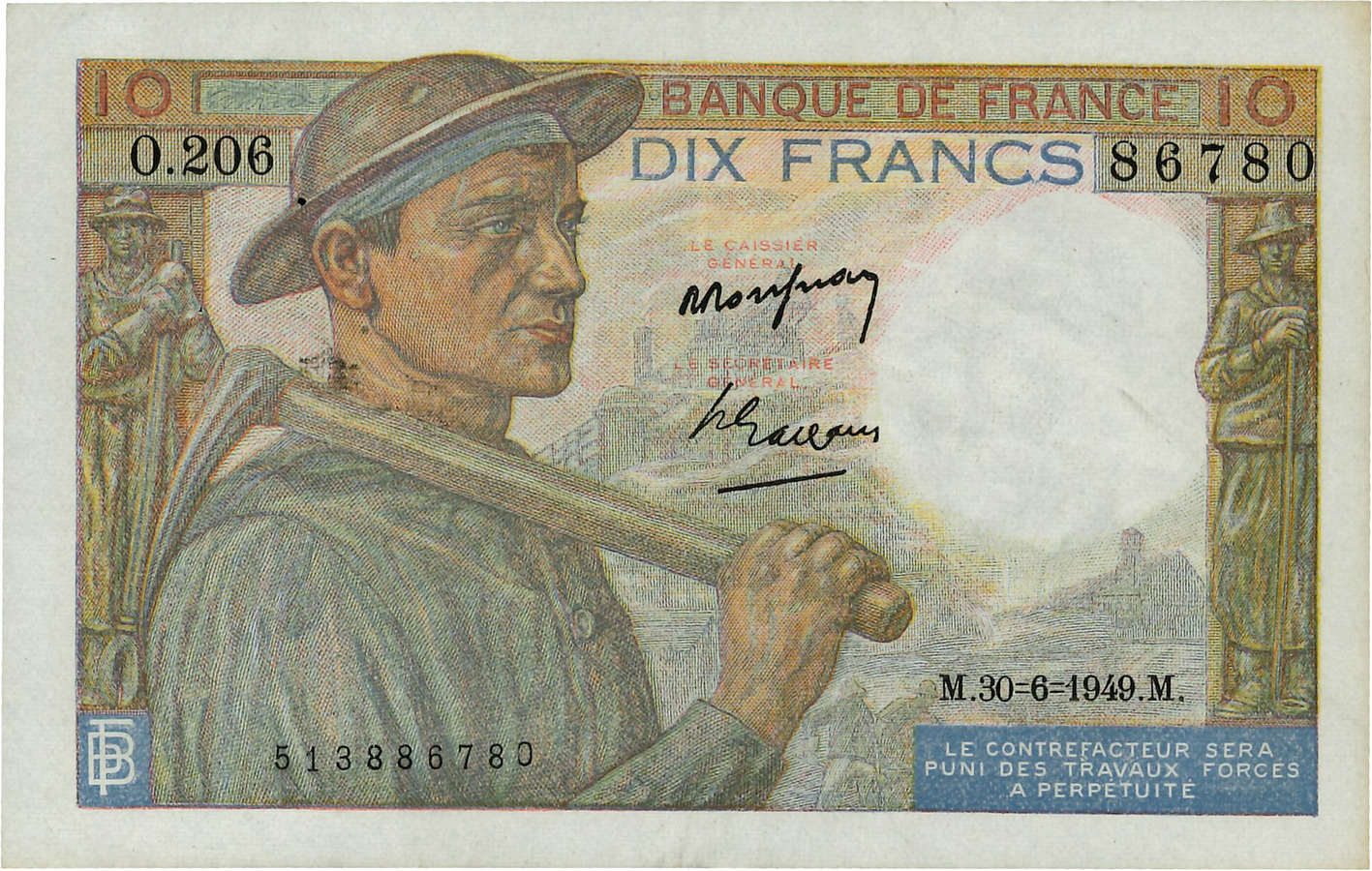 10 Francs MINEUR FRANCIA  1949 F.08.22a SPL