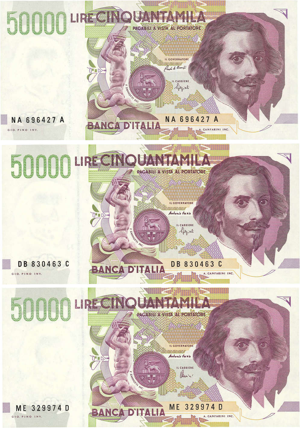 50000 Lire Lot ITALIA  1992 P.116a/b/c SC+