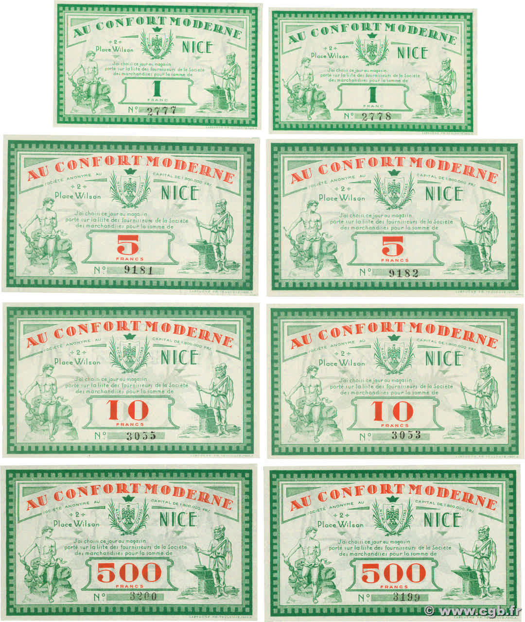 1 à 500 Francs Lot FRANCE regionalism and miscellaneous Nice 1930  UNC