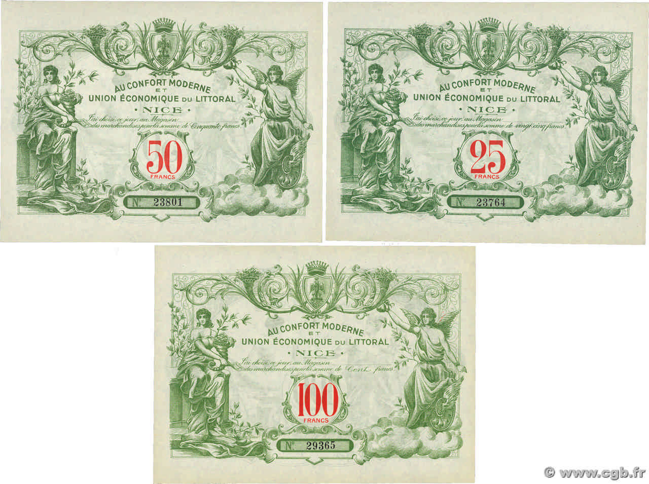 25, 50 et 100 Francs Lot FRANCE Regionalismus und verschiedenen Nice 1930  ST