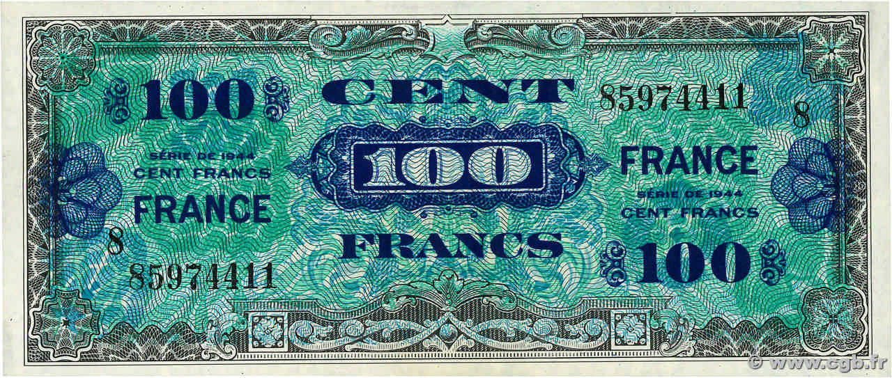 100 Francs FRANCE FRANKREICH  1945 VF.25.08 fST