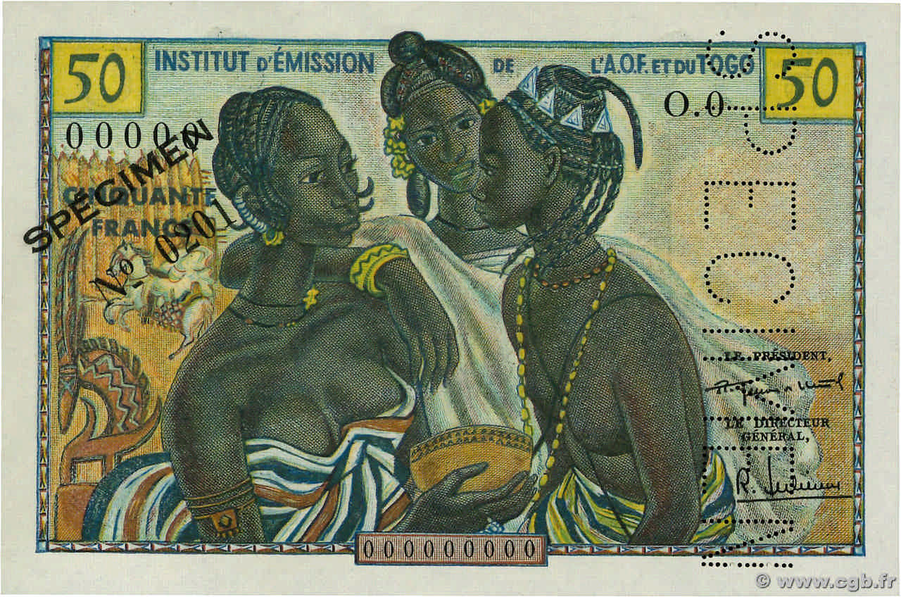 50 Francs Spécimen AFRIQUE OCCIDENTALE FRANÇAISE (1895-1958)  1956 P.45s pr.NEUF