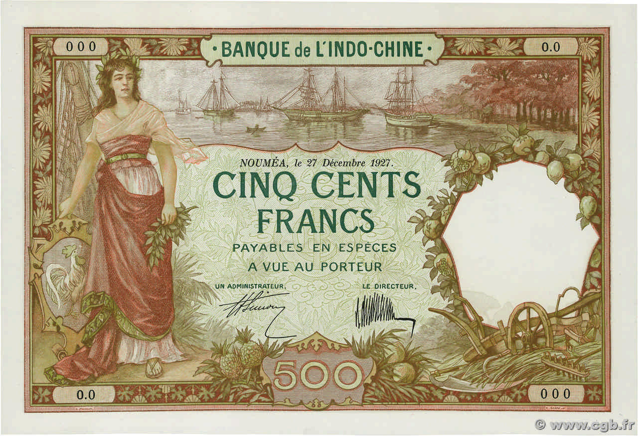 500 Francs Épreuve NOUVELLE CALÉDONIE  1927 P.38s SPL+