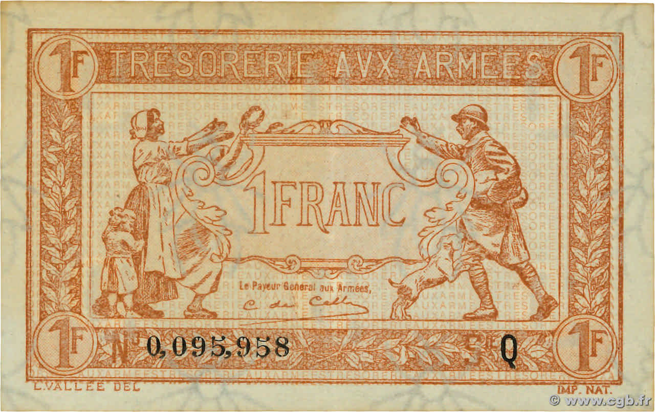 1 Franc TRÉSORERIE AUX ARMÉES 1919 FRANCE  1919 VF.04.04 XF+