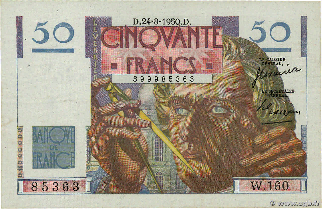 50 Francs LE VERRIER FRANCIA  1950 F.20.16 EBC