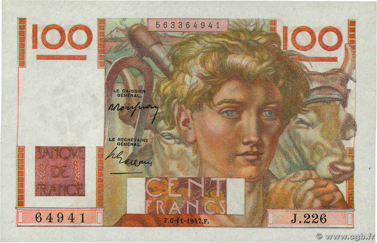100 Francs JEUNE PAYSAN FRANCIA  1947 F.28.16 AU